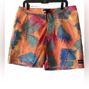 Hurley Orange and Blue Palm Leaf Board Shorts